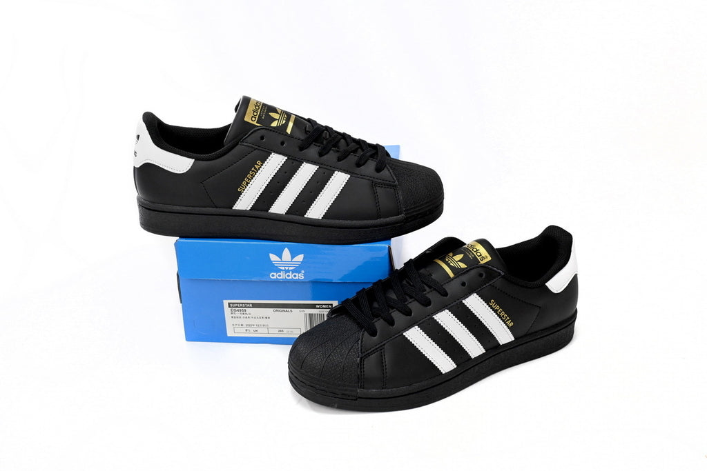 Adidas Superstar Shoes White Black Gold Black