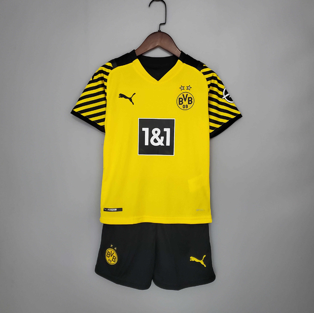 Conjunto Infantil Borussia Dortmund Amarelo e Preto - Camisa e Shorts - Puma