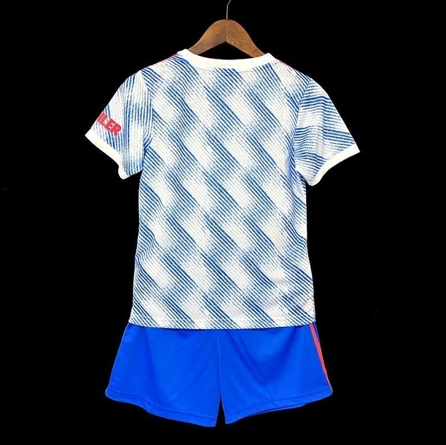 Conjunto Infantil Manchester United II Branco e Azul - Camisa e Shorts - Adidas
