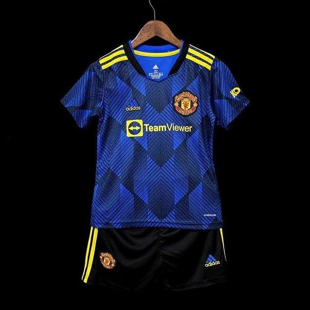 Conjunto Infantil Manchester United lII Azul - Camisa e Shorts - Adidas
