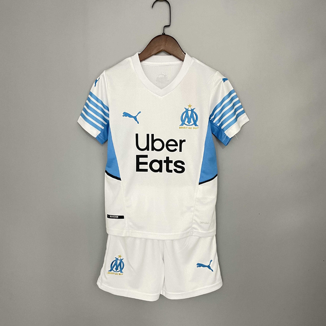 Conjunto Infantil Olympique Marseille Branco - Camisa e Shorts - Puma